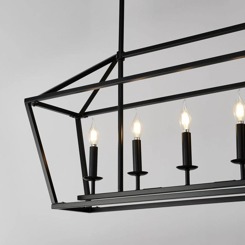 5 Light Farmhouse Kitchen Island Lighting, 5 Light Industrial Linear Chandelier For Dining Room Metal Hanging Pendant Light Fixture For Bedroom Living Room Hallway Conference Room - Matte Black by HouseOfZazla