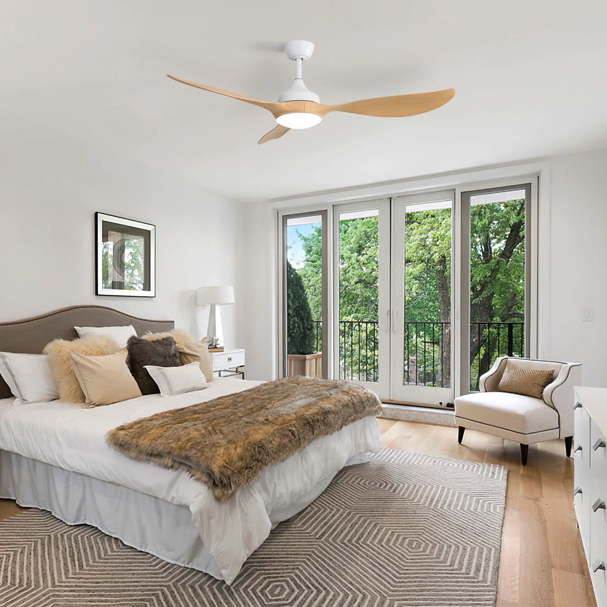 Modern Ceiling Fans Dimmable LED Light Quiet DC Reversible Motor For Indoor & Outdoor - White by Unique Piece Furniture