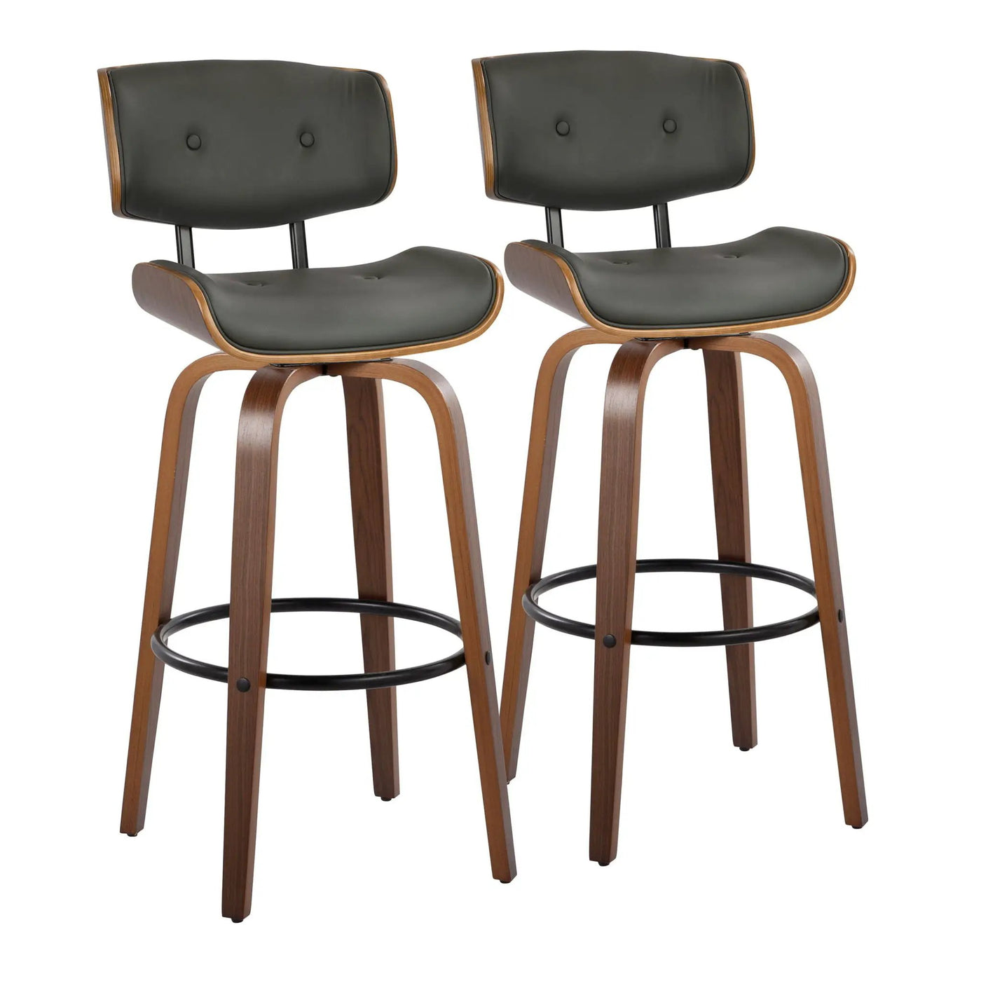 Lombardi - Mid-Century Modern Fixed Height Barstool With Swivel With Round Footrest (Set of 2) by HouseOfZazla