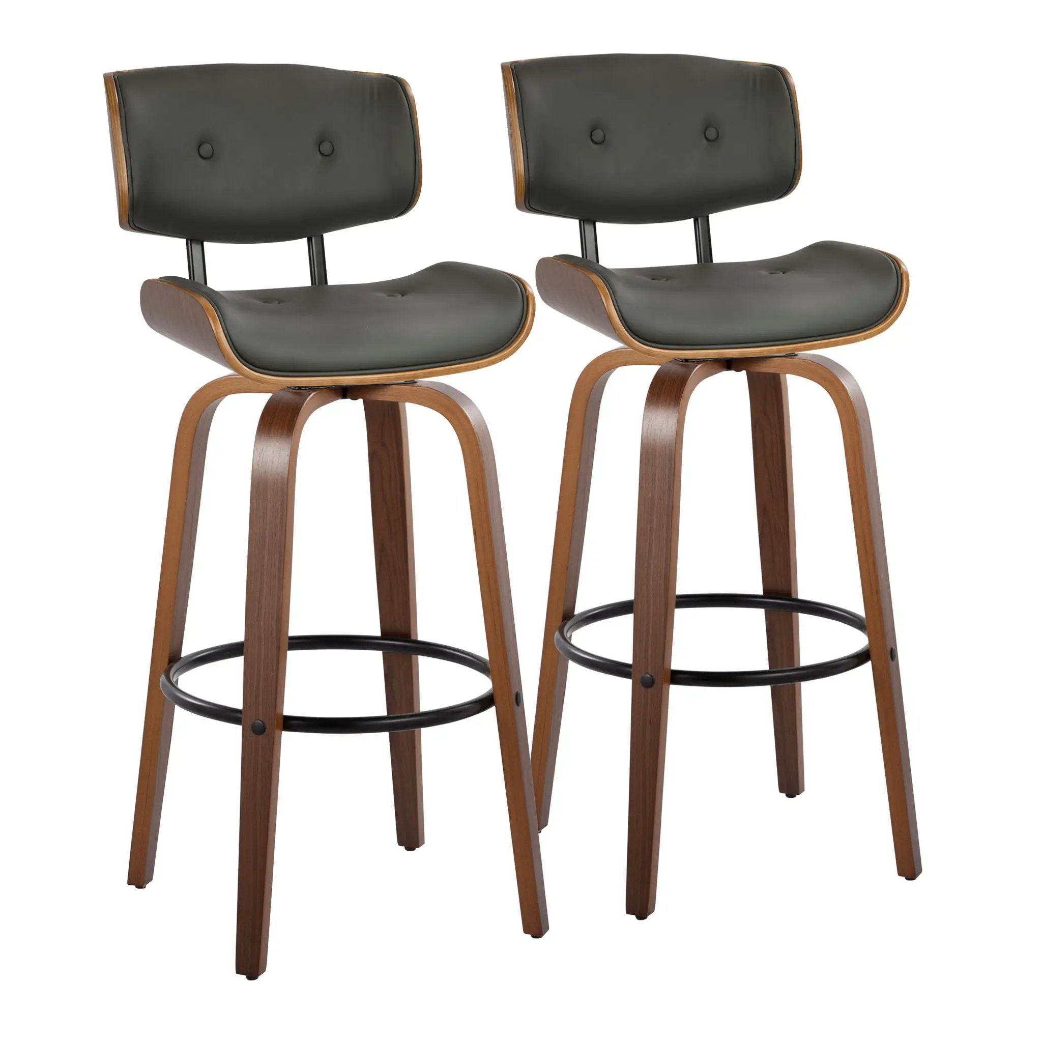 Lombardi - Mid-Century Modern Fixed Height Barstool With Swivel With Round Footrest (Set of 2) by Unique Piece Furniture