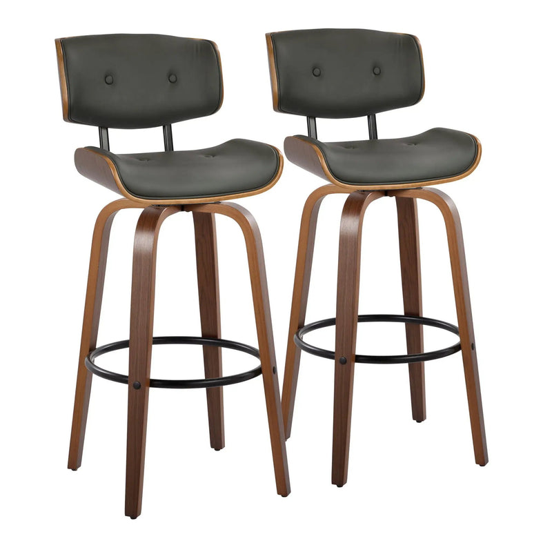 Lombardi - Mid-Century Modern Fixed Height Barstool With Swivel With Round Footrest (Set of 2) by HouseOfZazla