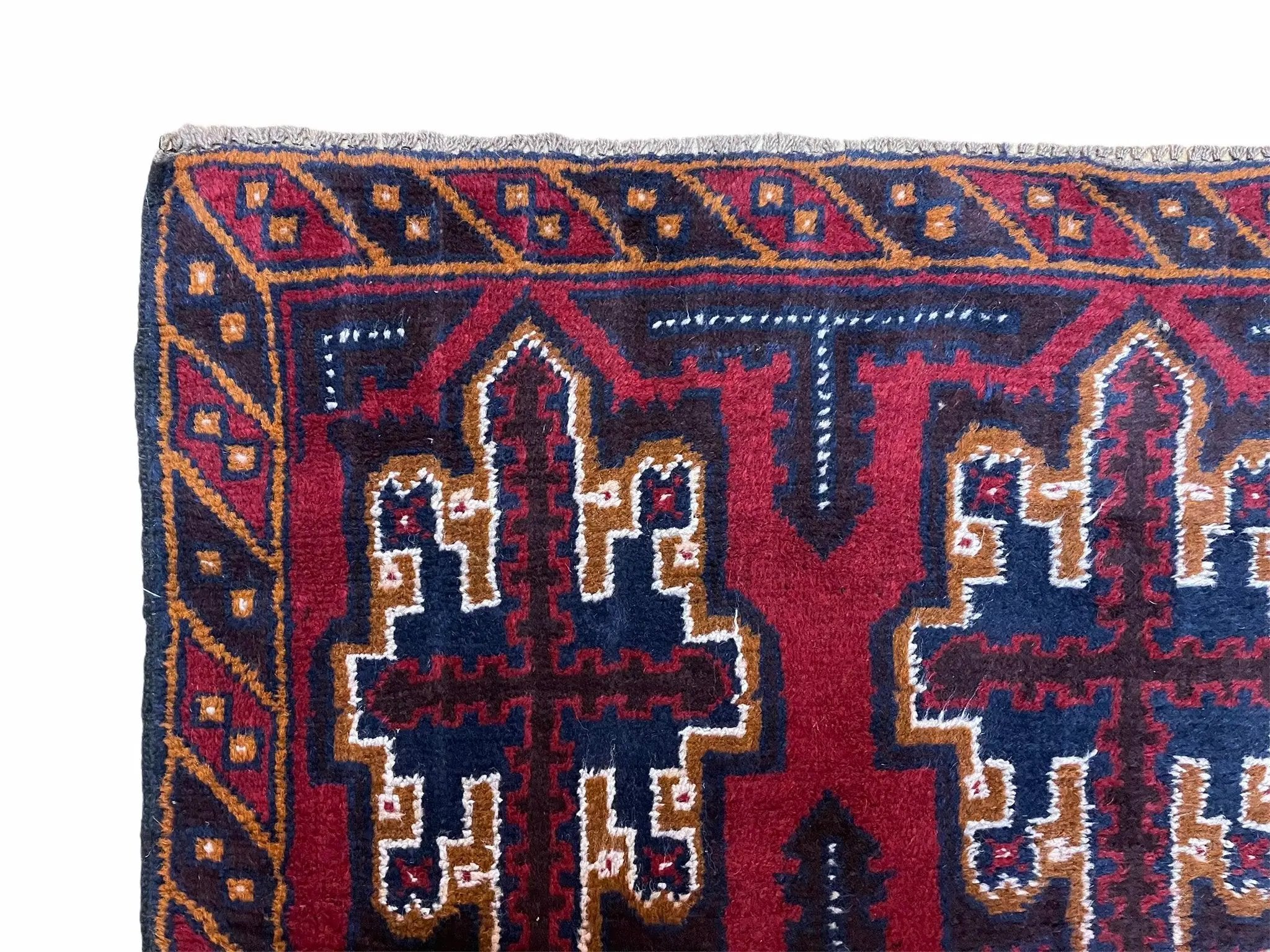 2' 7" X 4' 6" Vintage Handmade Tribal Wool Rug Balouchi Rug Afghan Rug Red Blue by Jewel Rugs