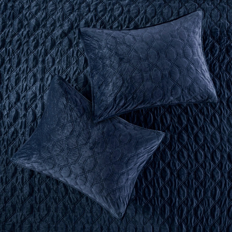 3 Piece Velvet Quilt Set Navy King/Cal King by HouseOfZazla