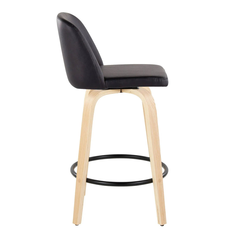 Toriano - Contemporary Modern Fixed Height Counter Stool Swivel With Round Footrest (Set of 2) by HouseOfZazla