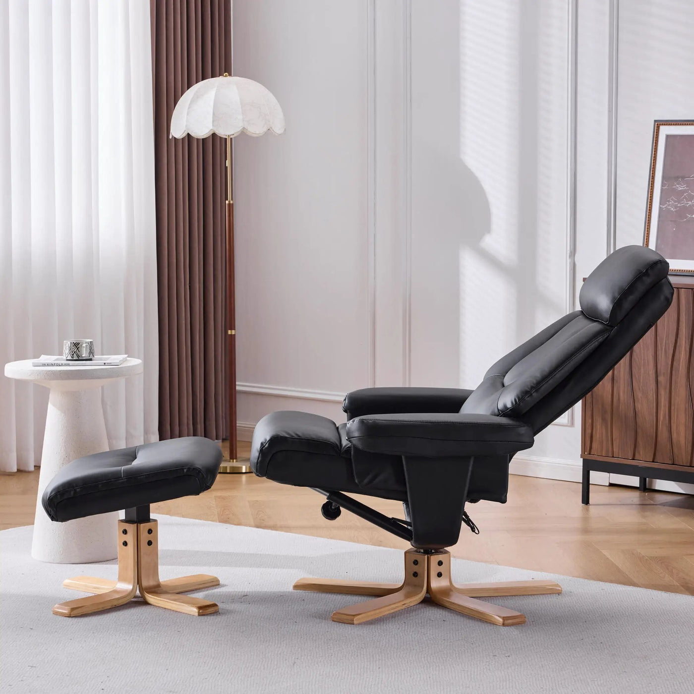 Upholstered Heated Massage 360° Swivel Accent Chair With Ottoman by HouseOfZazla