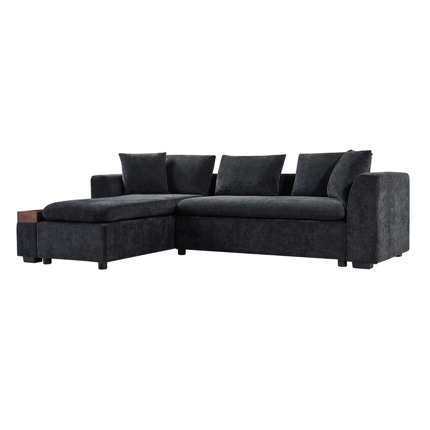 Modern L Shaped Sectional Sofa With Upholstery And Wooden Storage by HouseOfZazla