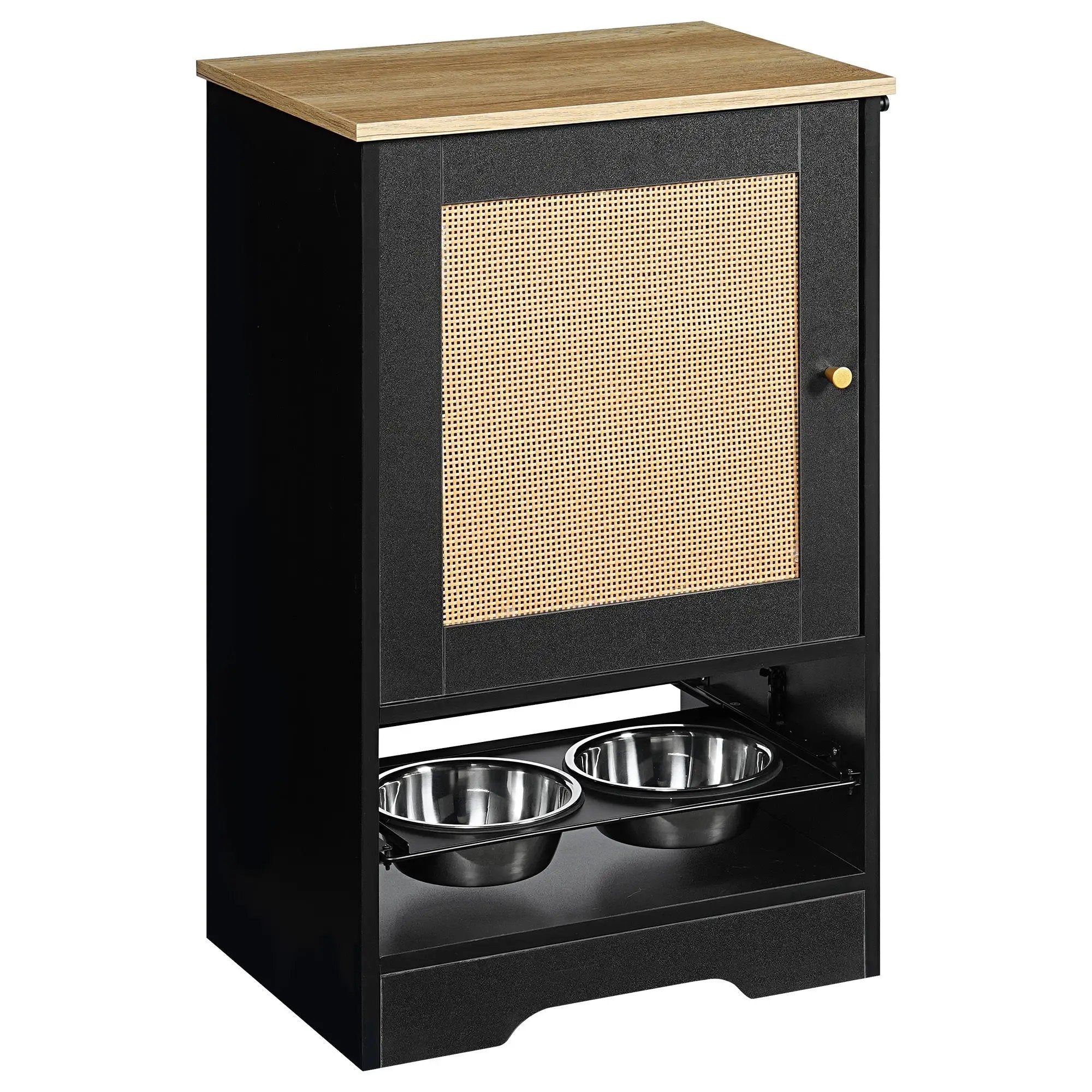 Feeding Station with 1 Storage Cabinet Black by HouseOfZazla