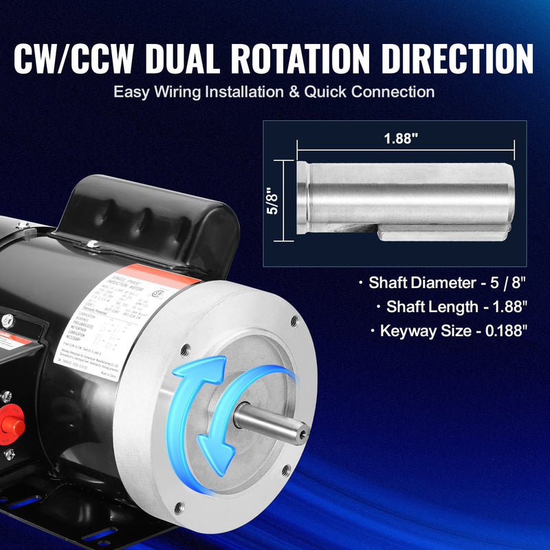 0.75HP Electric Motor 1725 RPM AC 115V/230V 56C Frame by HouseOfZazla