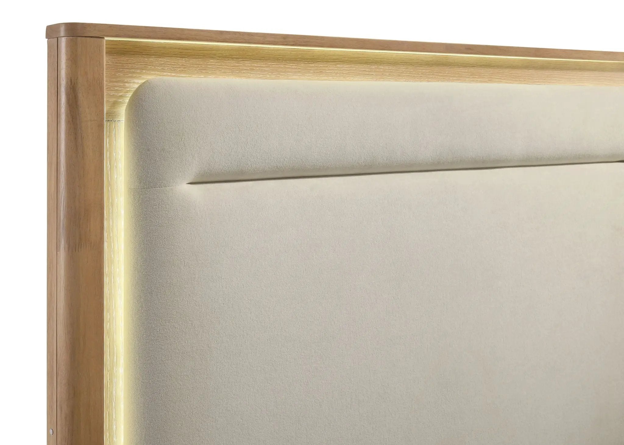 Leanne Eastern King LED Panel Bed Off White and Light Oak by Unique Piece Furniture