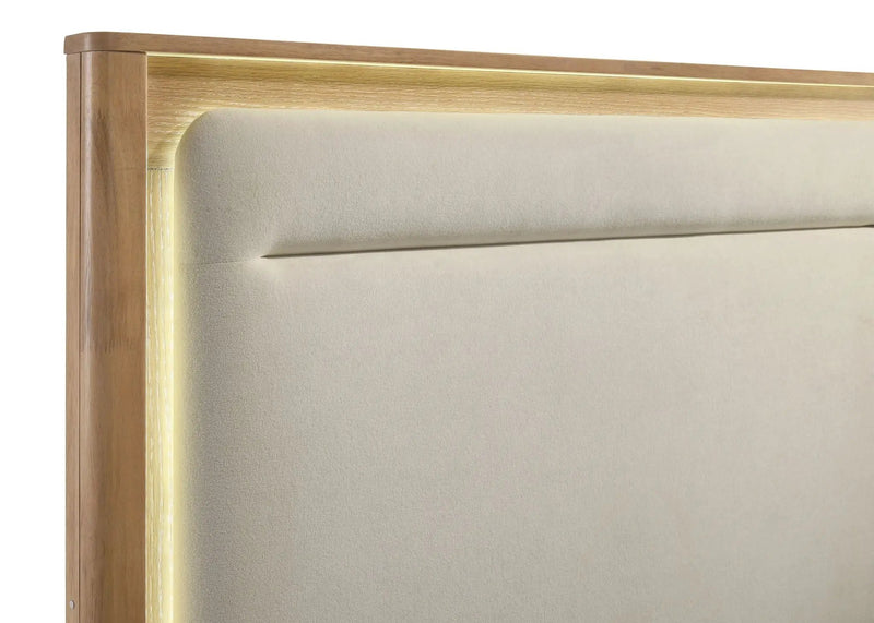 Leanne Eastern King LED Panel Bed Off White and Light Oak by Unique Piece Furniture