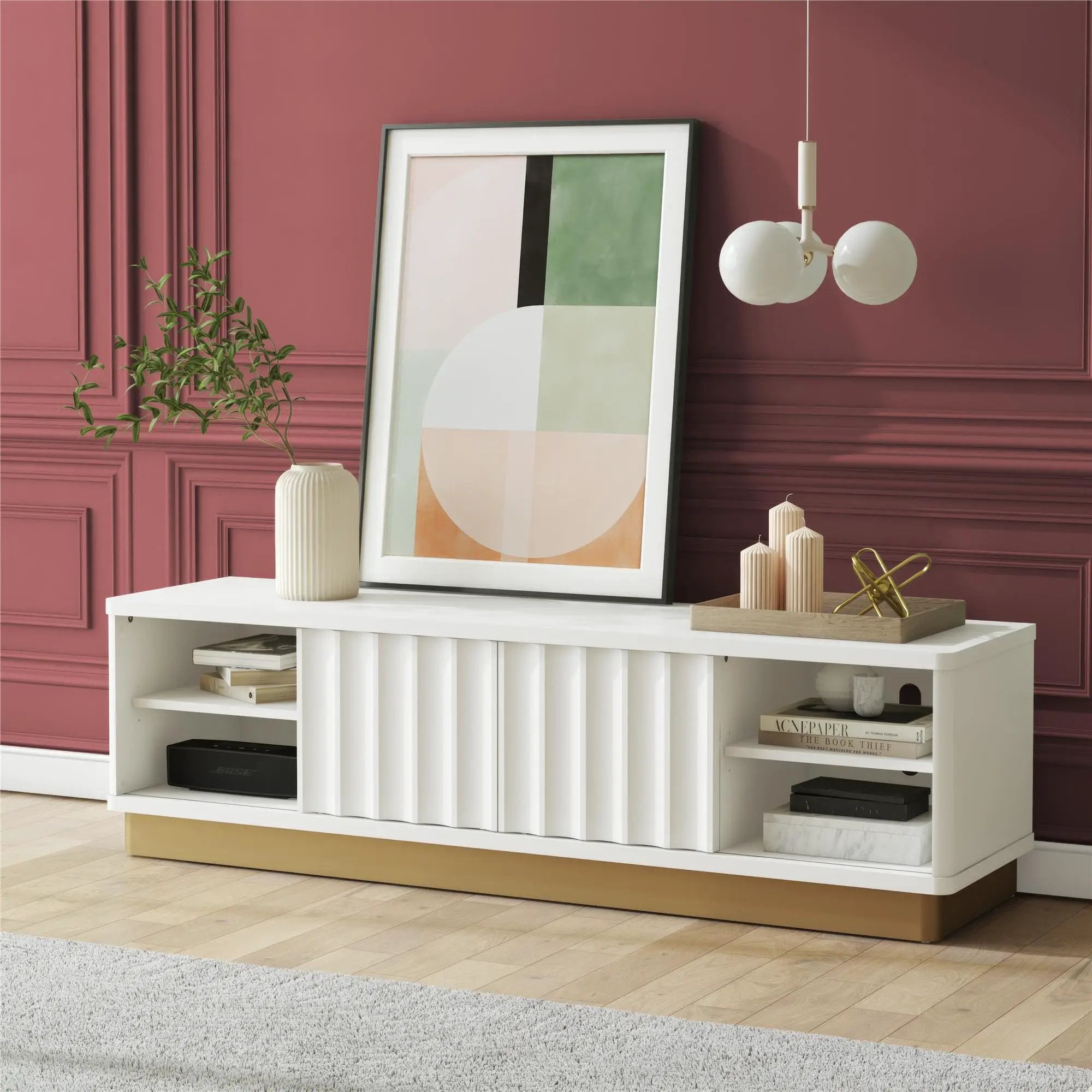 Rene - Scalloped TV Stand For TVs Up To 65" - White by HouseOfZazla