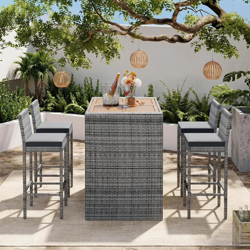 GO 5-Pieces Outdoor Patio Wicker Bar Set by HouseOfZazla