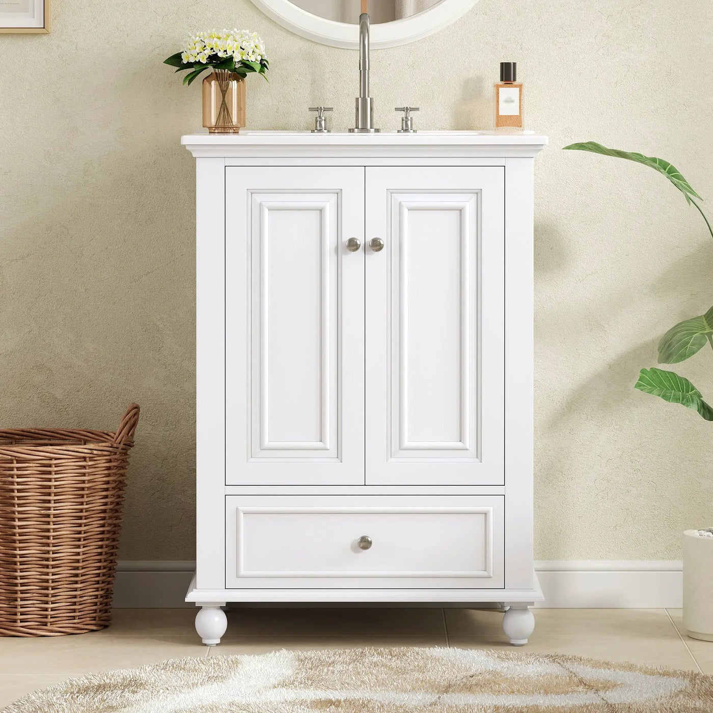 Modern Bathroom Vanity With Sink, Cabinet With Drawer And Dividers, Rectangular Storage Unit by HouseOfZazla