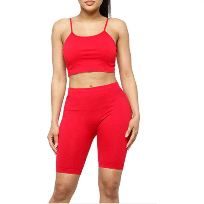 SEAMLESS CROP TANK & BIKER SHORT SET by Selzalot