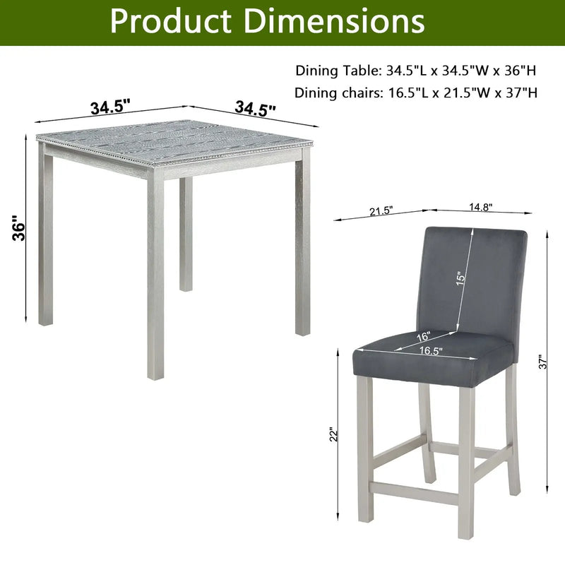 5 Pieces Counter Height Table Set, Kitchen Table With Square Table And 4 Upholstered Chairs by Unique Piece Furniture
