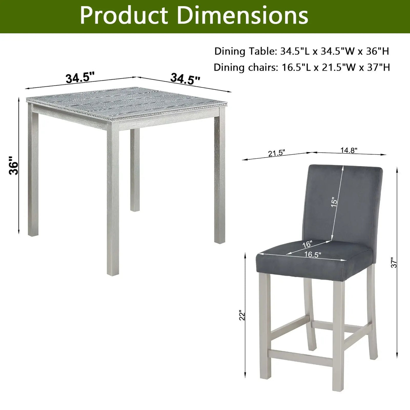 5 Pieces Counter Height Table Set, Kitchen Table With Square Table And 4 Upholstered Chairs by Unique Piece Furniture