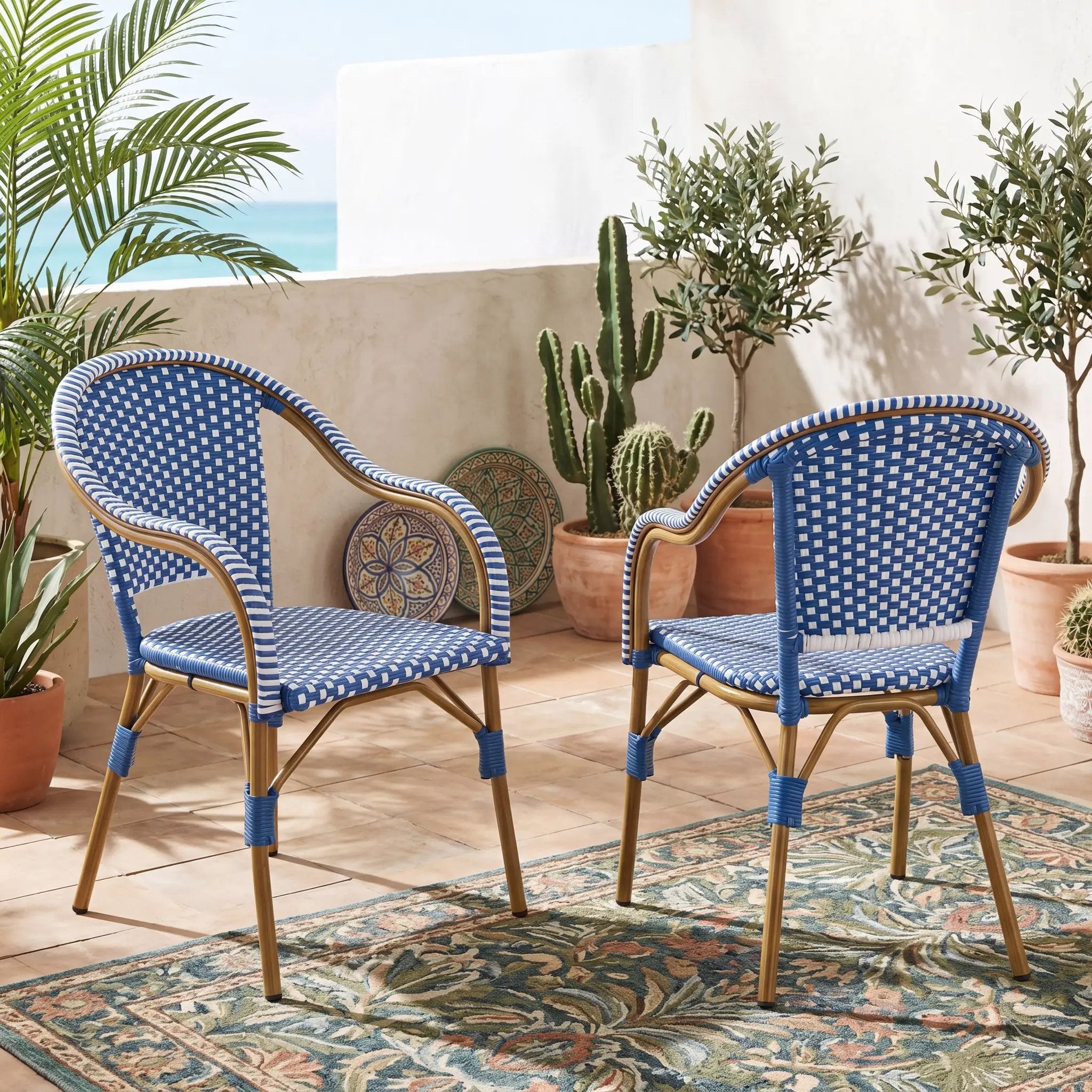 Outdoor Bistro Chairs Set of 2 with Aluminum Frame and PP Rattan by HouseOfZazla