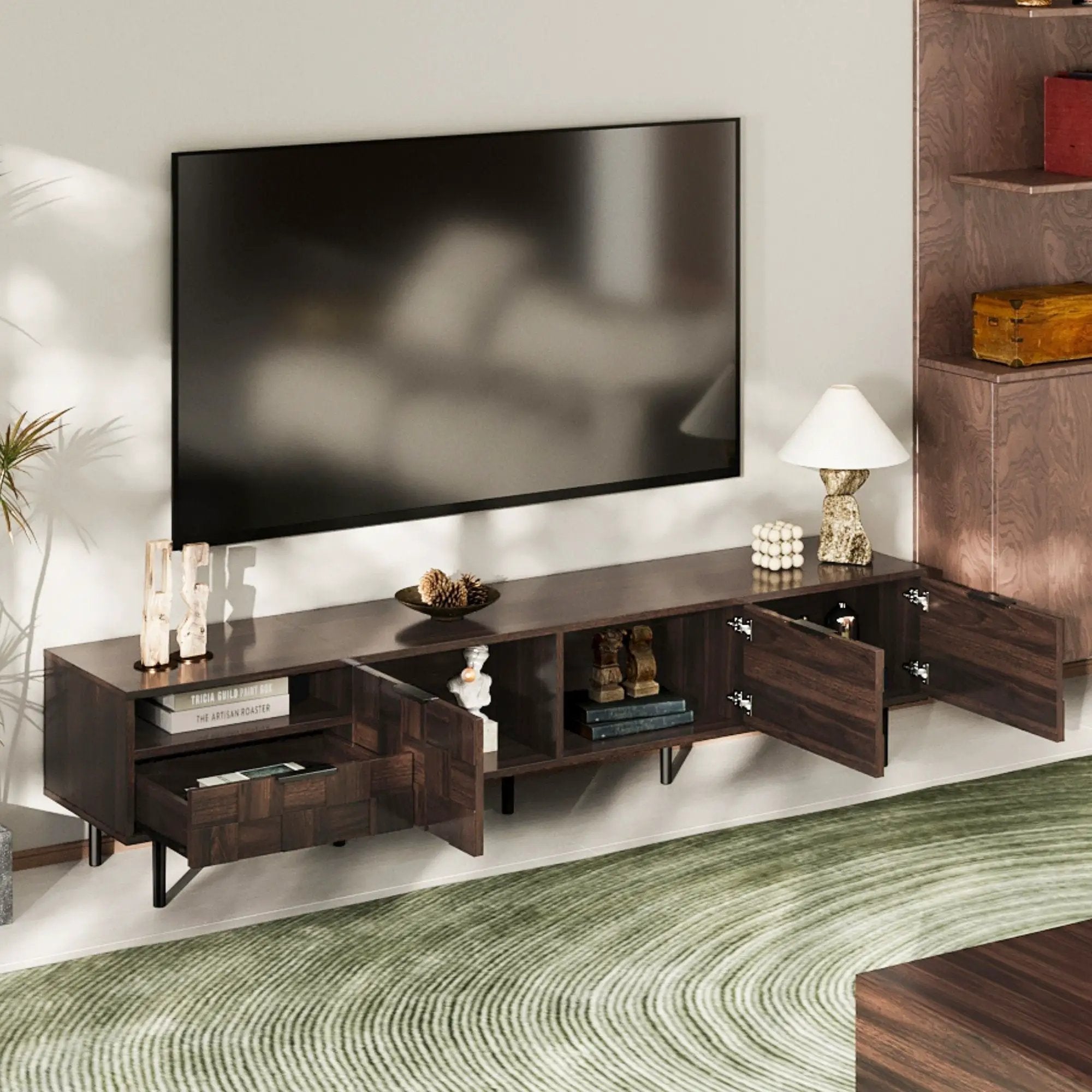 78" TV Stand With Storage Cabinets For Living Room - Walnut by Unique Piece Furniture