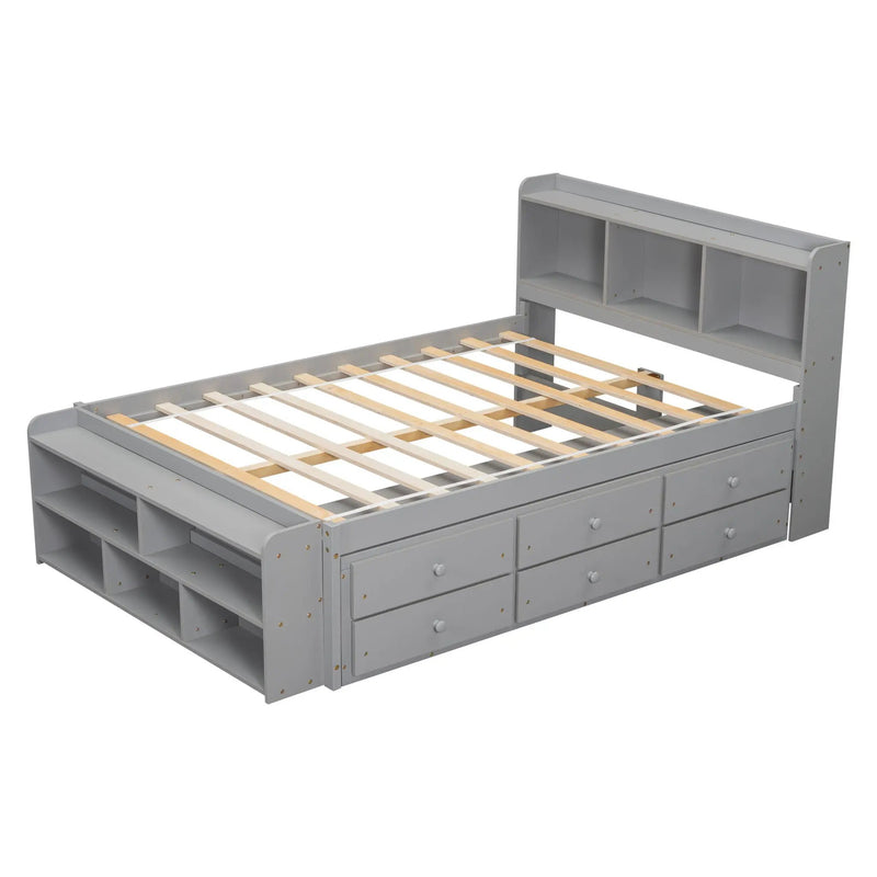 Bed With Bookcase Headboard, Under Bed Storage Drawers And Bed End Storage Case by HouseOfZazla
