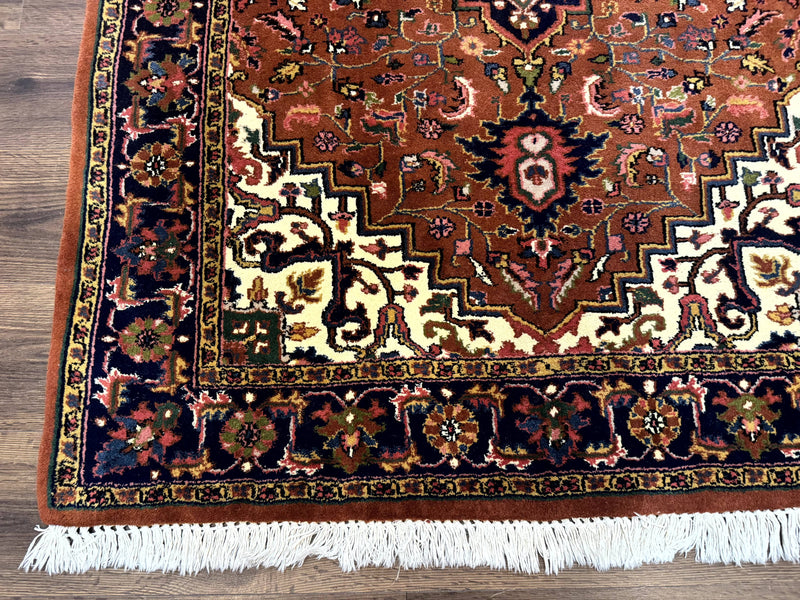 Indo Persian Heriz Rug 4x6, Rust Red Navy Blue and Cream by Jewel Rugs