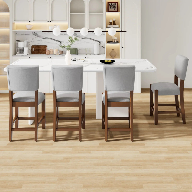 Set of 4 Mid-Century Modern Linen Upholstered Bar Stools by HouseOfZazla