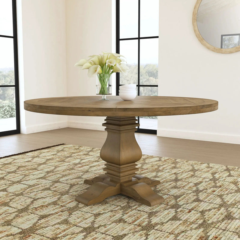 Florence Round 60-inch Wood Dining Table Rustic Honey by Unique Piece Furniture