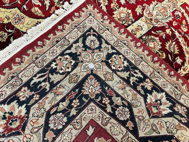 Indo Persian Rug 8x10, Red Vintage Wool Traditional Carpet, Floral, Handmade by Jewel Rugs