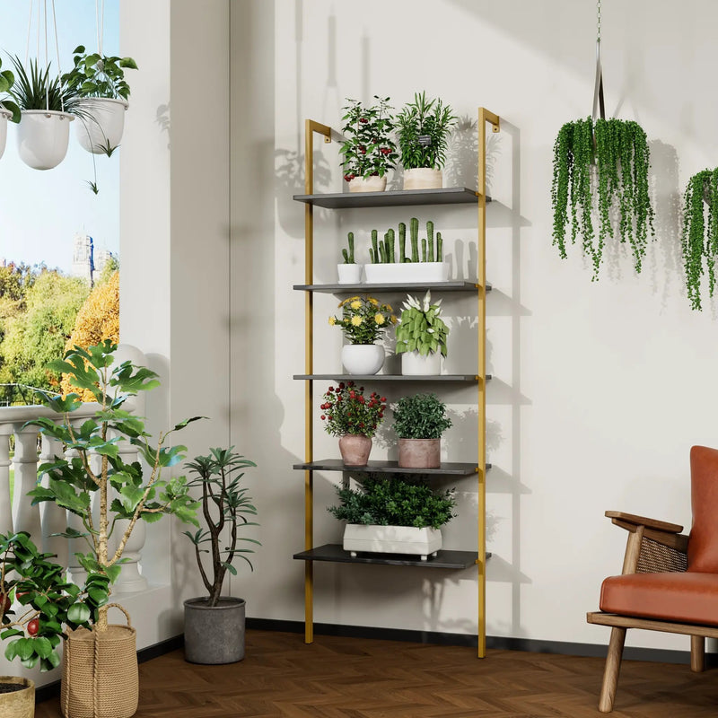 5-Tier Bookshelf Solid Wood Ladder Shelf by HouseOfZazla