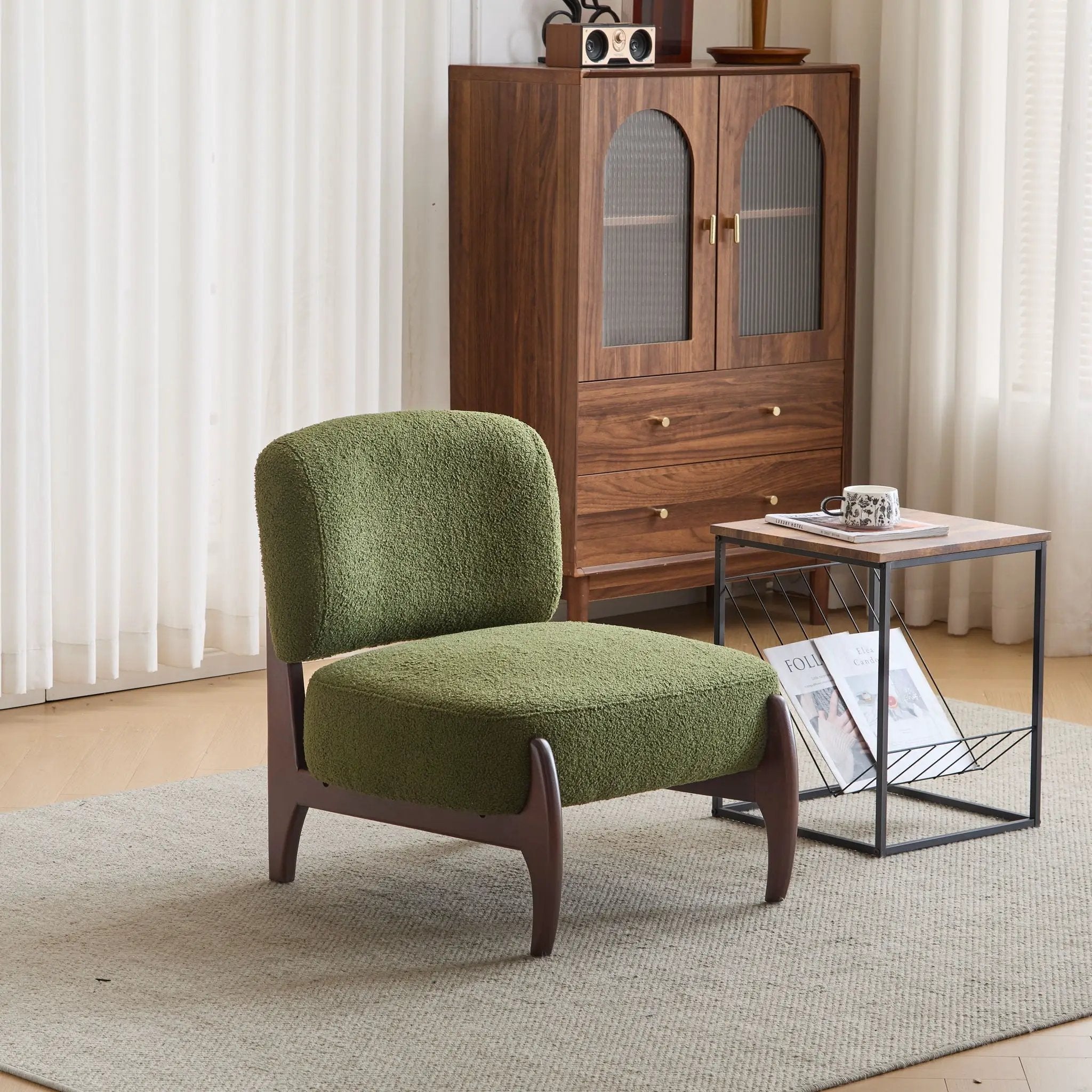 Modern Boucle Lounge Chair With Solid Wood Frame by HouseOfZazla