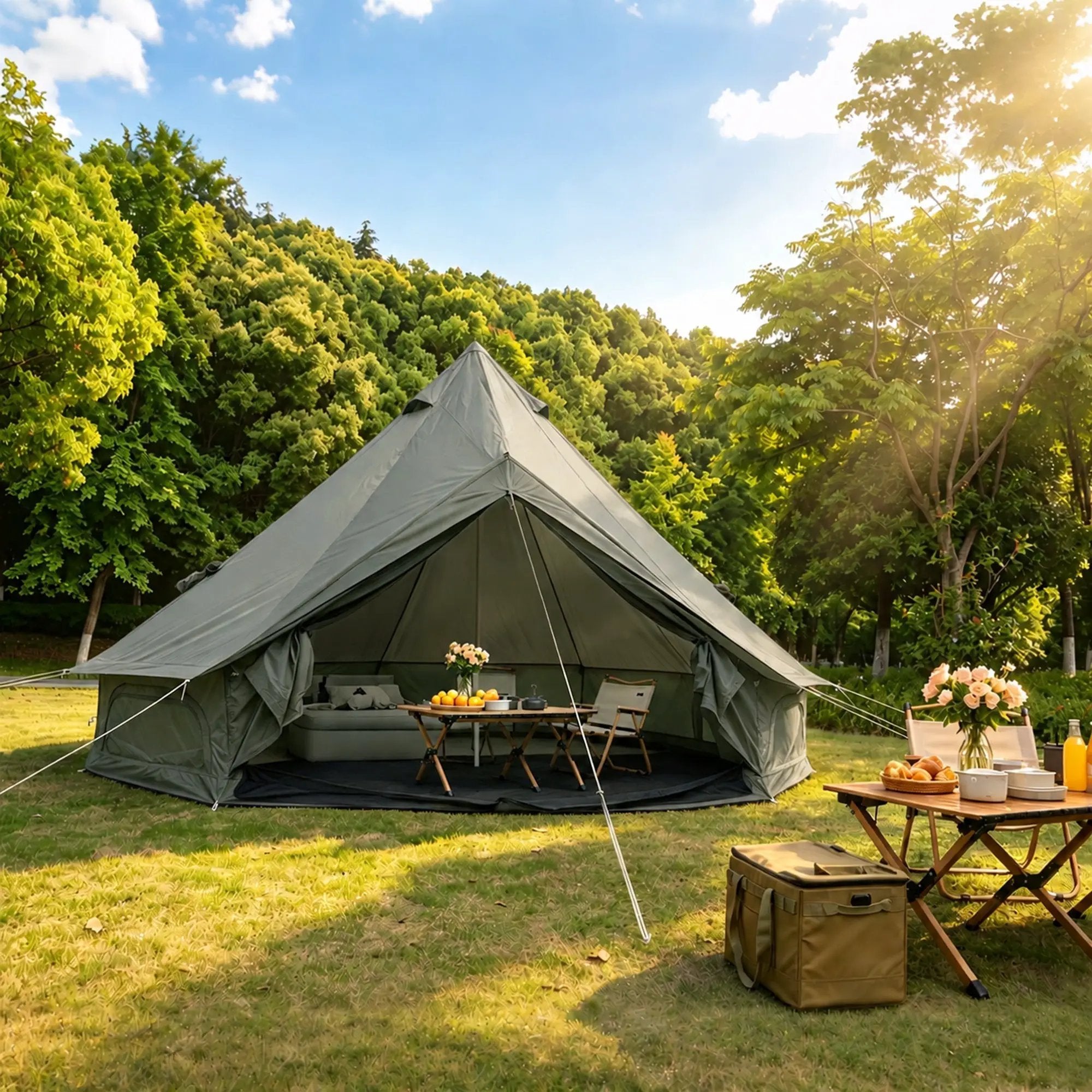 Oxford Bell Tent for Family Camping - Spacious 13.1ft Yurt with Stove Jack by HouseOfZazla