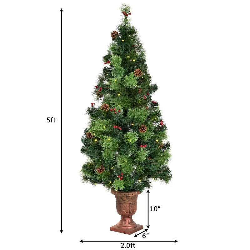 LED Christmas Tree with Red Berries Pine Cones by DirectDeals