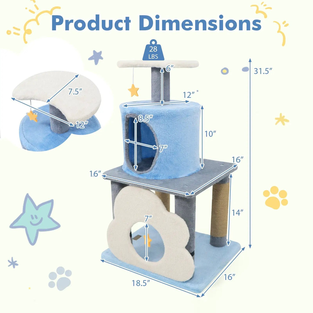 31.5" Cute Modern Cat Tree Multi-Level Kitten Tower, photo 10 of 16