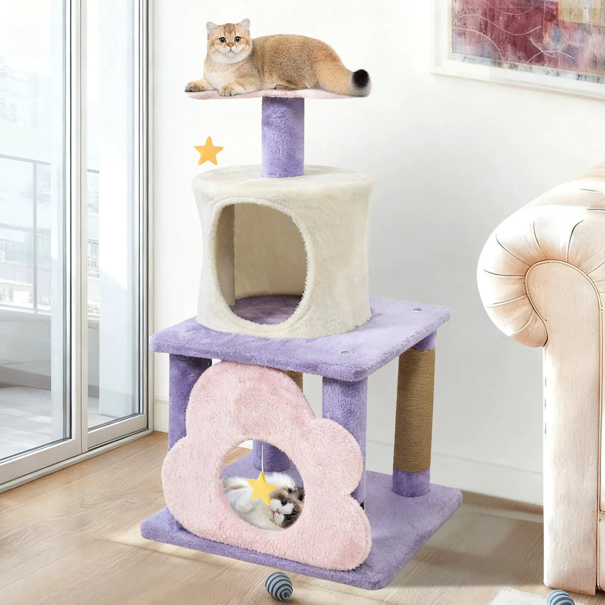 31.5" Cute Modern Cat Tree Multi-Level Kitten Tower