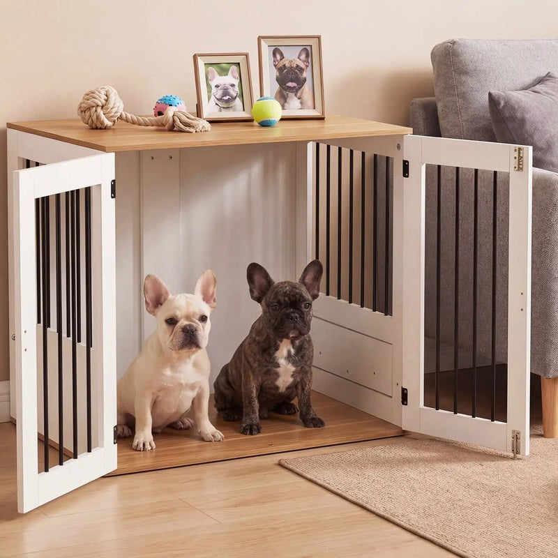 31.5” Dog Crate Furniture Wooden Dog Kennel with Double Lock Doors by DirectDeals