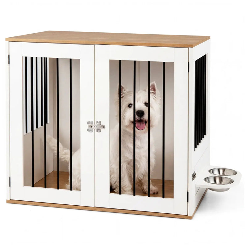 31.5” Dog Crate Furniture Wooden Dog Kennel with Double Lock Doors by DirectDeals