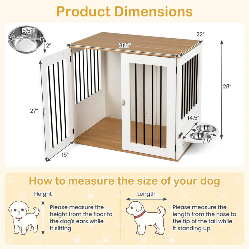 31.5” Dog Crate Furniture Wooden Dog Kennel with Double Lock Doors by DirectDeals