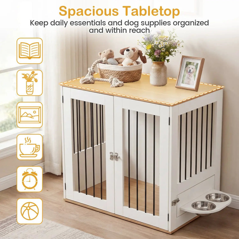 31.5” Dog Crate Furniture Wooden Dog Kennel with Double Lock Doors by DirectDeals