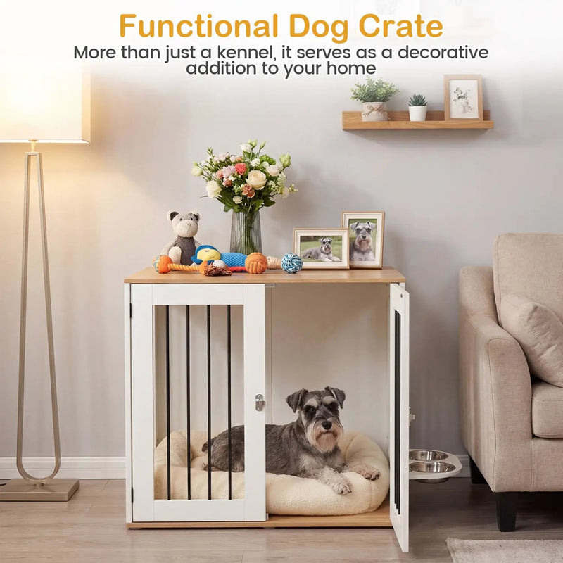 31.5” Dog Crate Furniture Wooden Dog Kennel with Double Lock Doors by DirectDeals