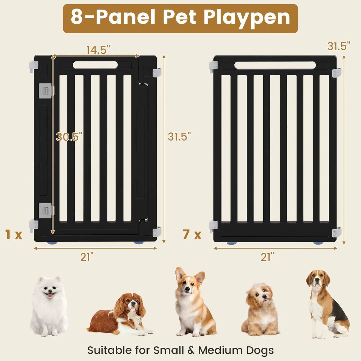 8-Panel Dog Playpen 31.5" Height Indoor Outdoor HDPE by DirectDeals