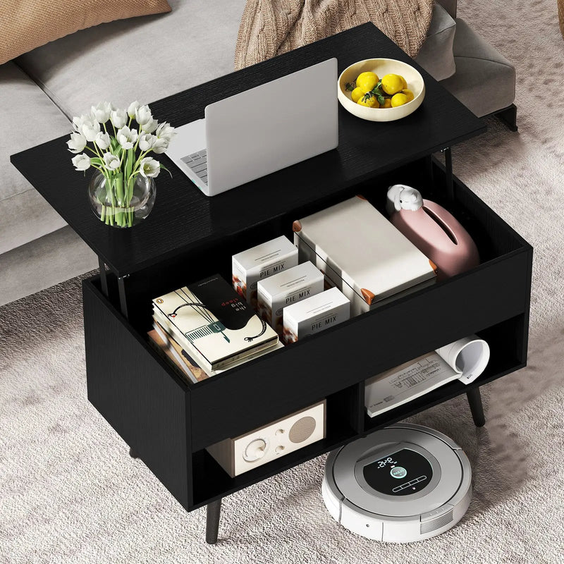 31.5 Inch Lift-Top Coffee Table with Hidden Storage and 2 Open Shelves by DirectDeals