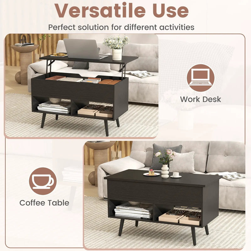 31.5 Inch Lift-Top Coffee Table with Hidden Storage and 2 Open Shelves by DirectDeals