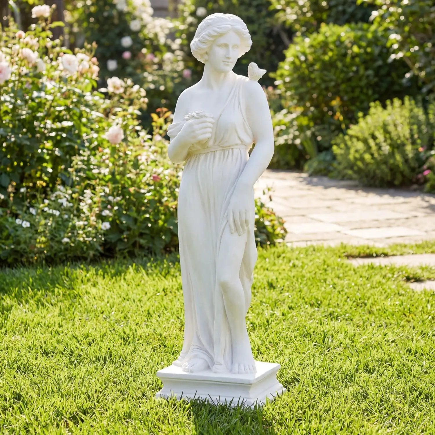 31.5 Inch Outdoor Greek Goddess Statue with Antique Finish and Column Base by DirectDeals