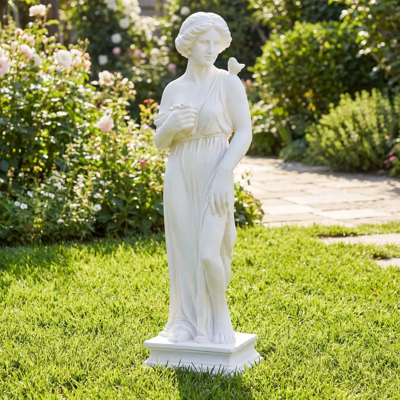 31.5 Inch Outdoor Greek Goddess Statue with Antique Finish and Column Base by DirectDeals