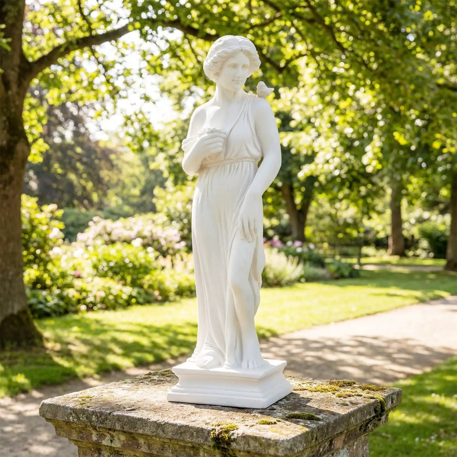31.5 Inch Outdoor Greek Goddess Statue with Antique Finish and Column Base by DirectDeals