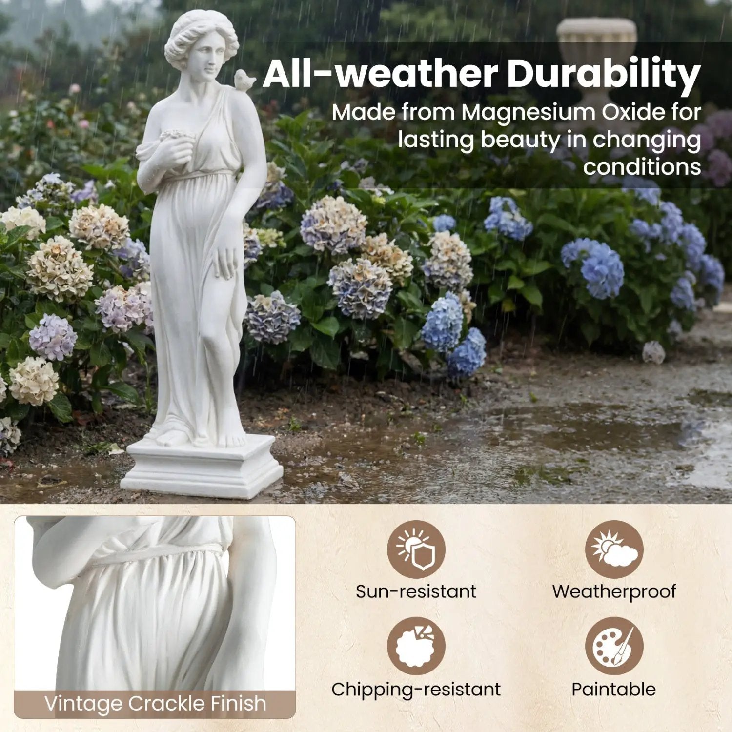 31.5 Inch Outdoor Greek Goddess Statue with Antique Finish and Column Base by DirectDeals