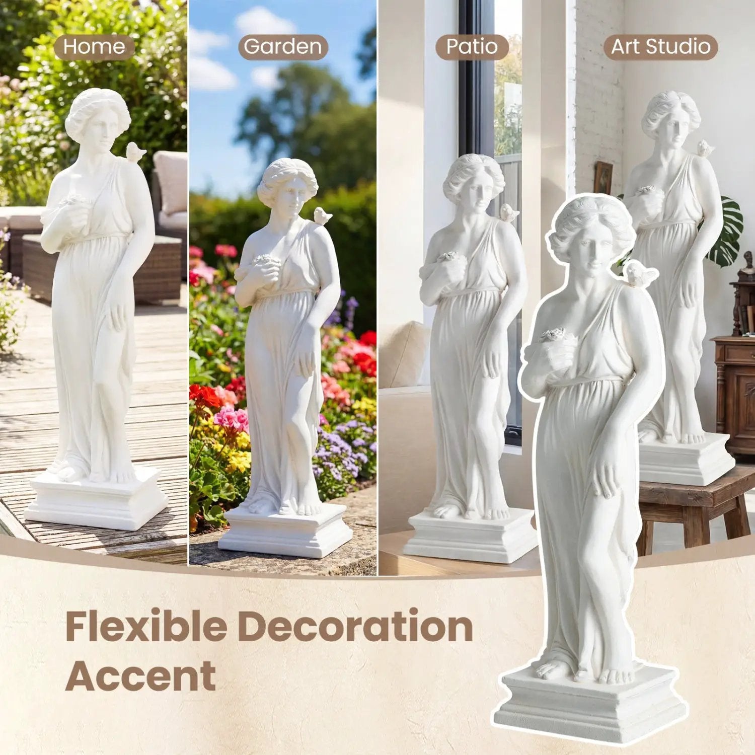 31.5 Inch Outdoor Greek Goddess Statue with Antique Finish and Column Base by DirectDeals