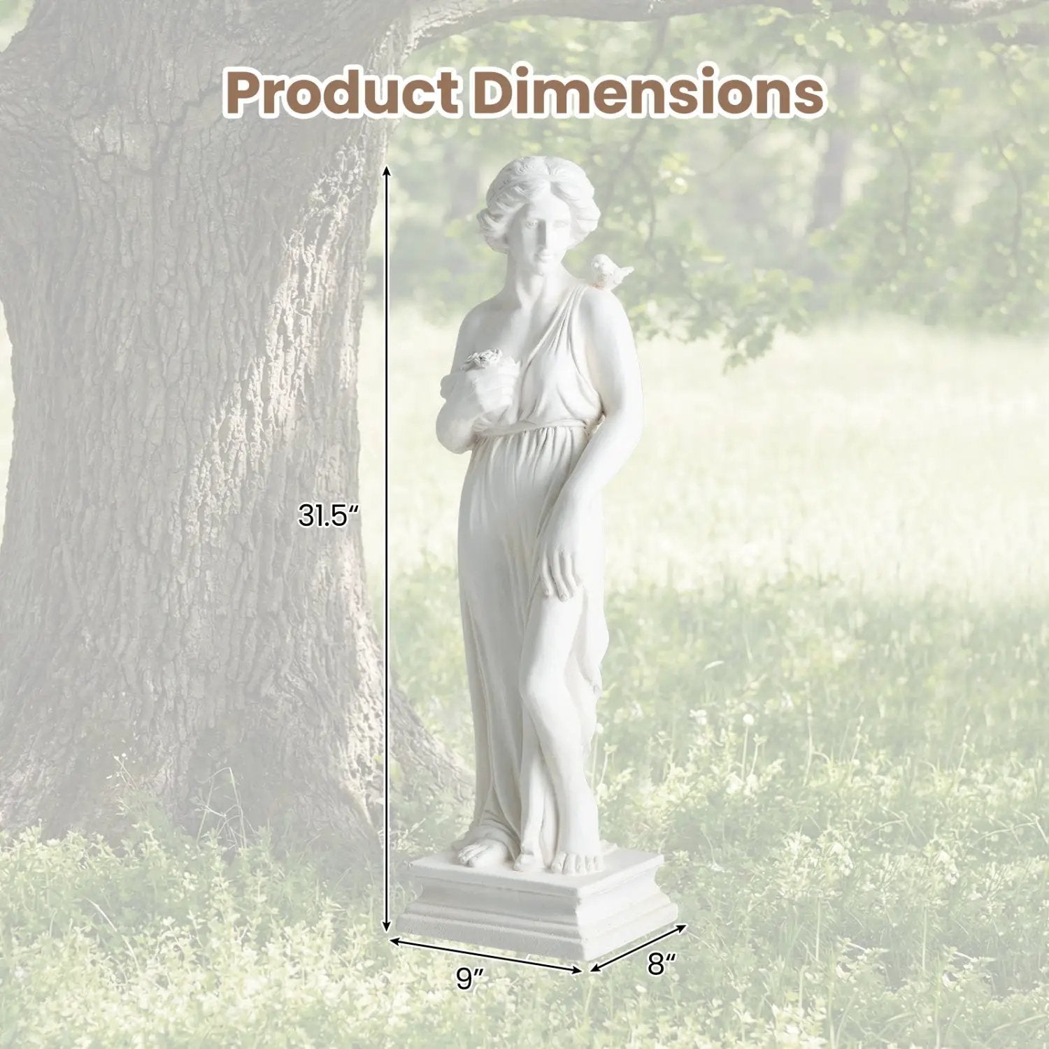 31.5 Inch Outdoor Greek Goddess Statue with Antique Finish and Column Base by DirectDeals