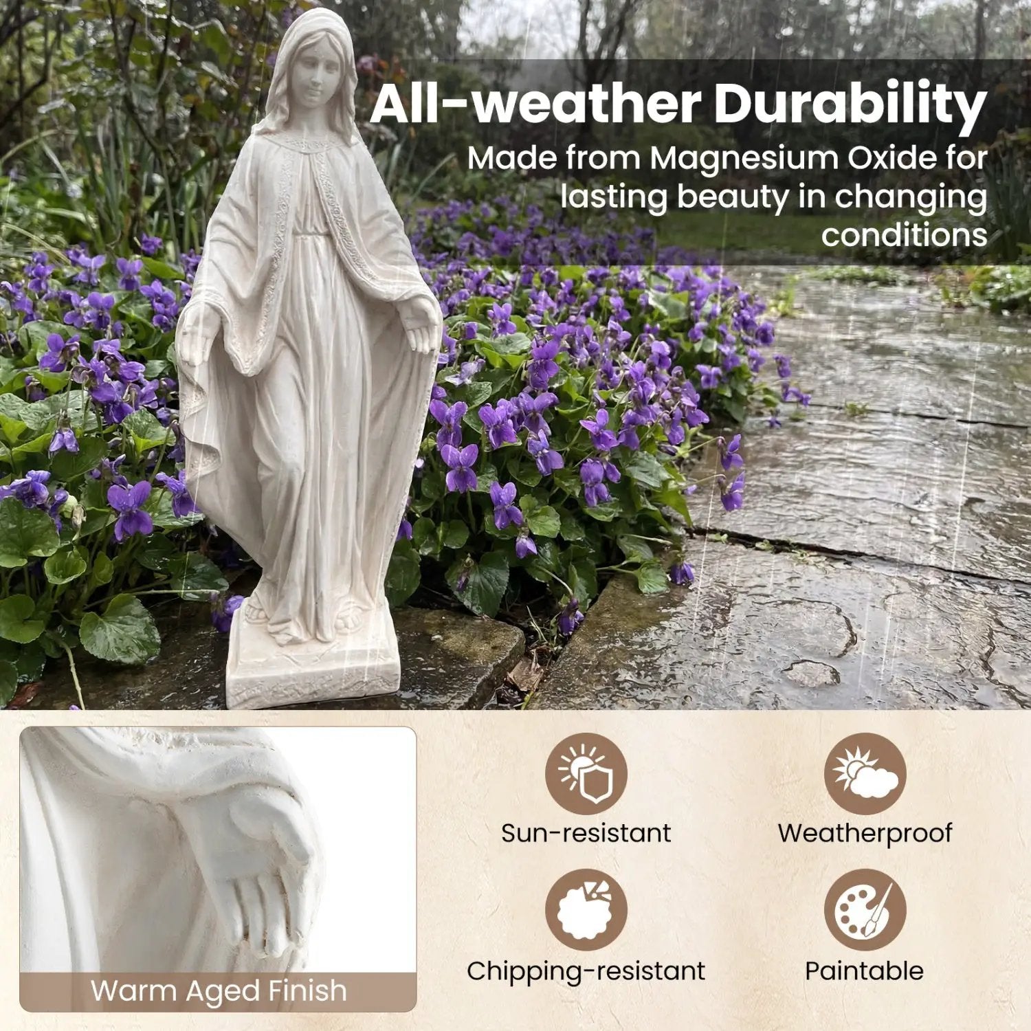 31.5 Inch Virgin Mary Statue with Aged Finish for Yard Patio by DirectDeals