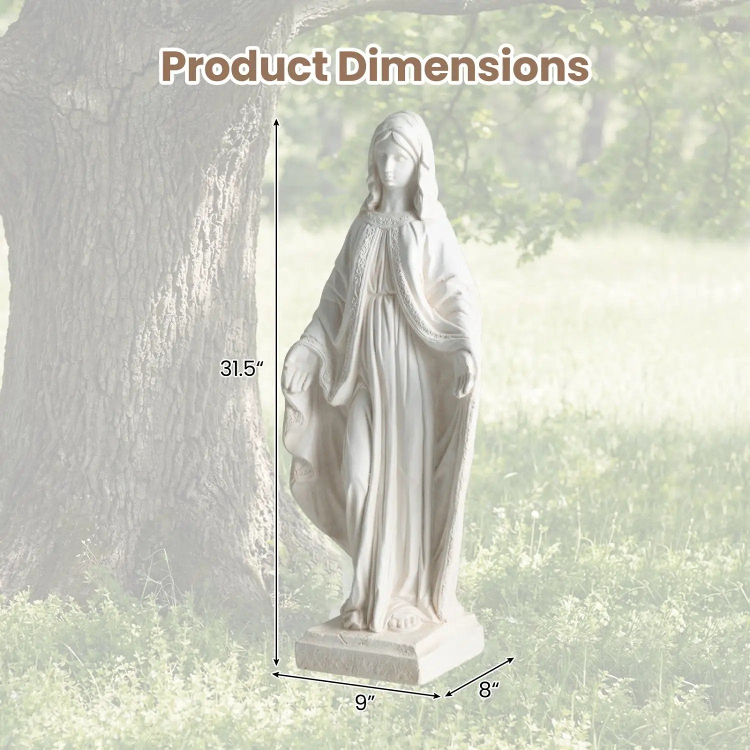 31.5 Inch Virgin Mary Statue with Aged Finish for Yard Patio by DirectDeals