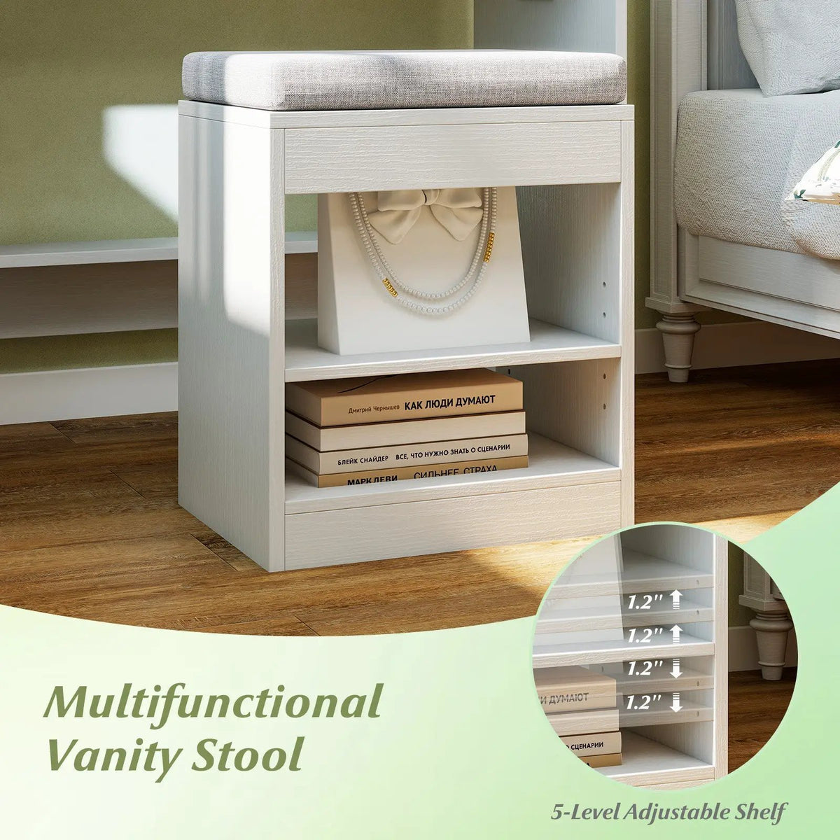 Vanity Table Set with Lighted Mirror and Cushion Stool, photo 10 of 16
